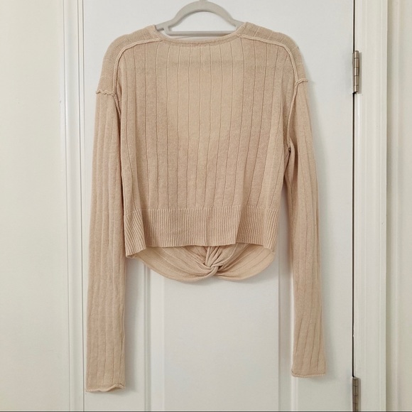 Free People Cropped Linen-Blend Twist Sweater - Picture 2 of 9